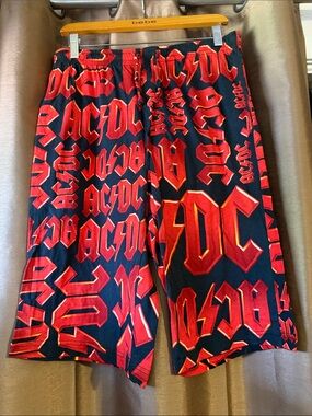 Vintage Y2K AC/DC Black Shorts with Bold Red Logo Print 2006 medium